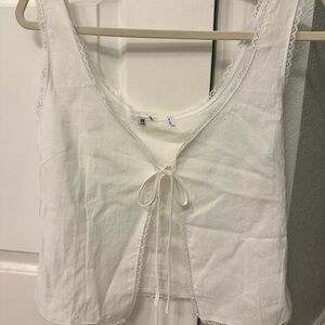 Princess Polly White Lace Trimmed tie front top